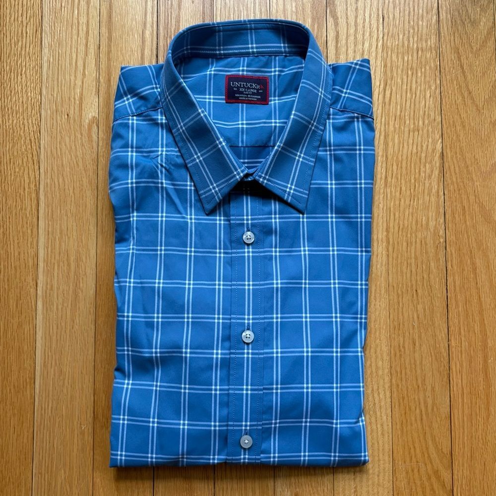UNTUCKit Men’s Long Sleeve Performance Shirt Slim Fit 2XL Blue White Plaid